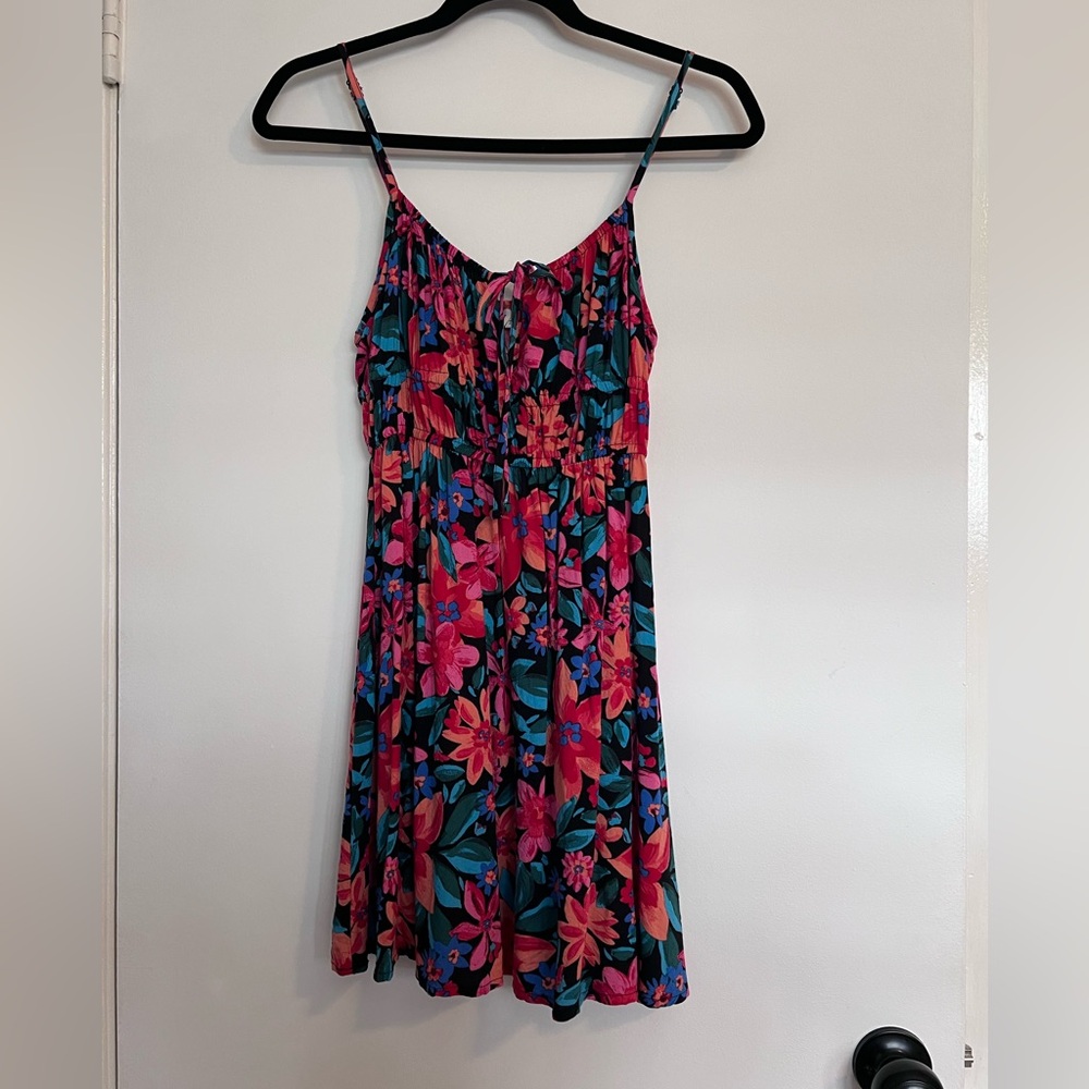 Roxy Floral Spaghetti Strap Dress- Pink, Teal, Black